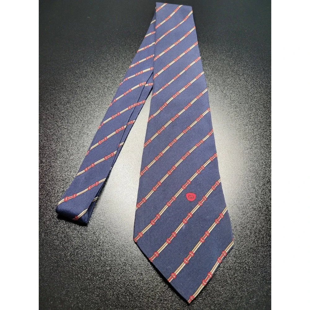 Gucci Men's Necktie Navy Blue Horsebit Stripe Silk 3.25